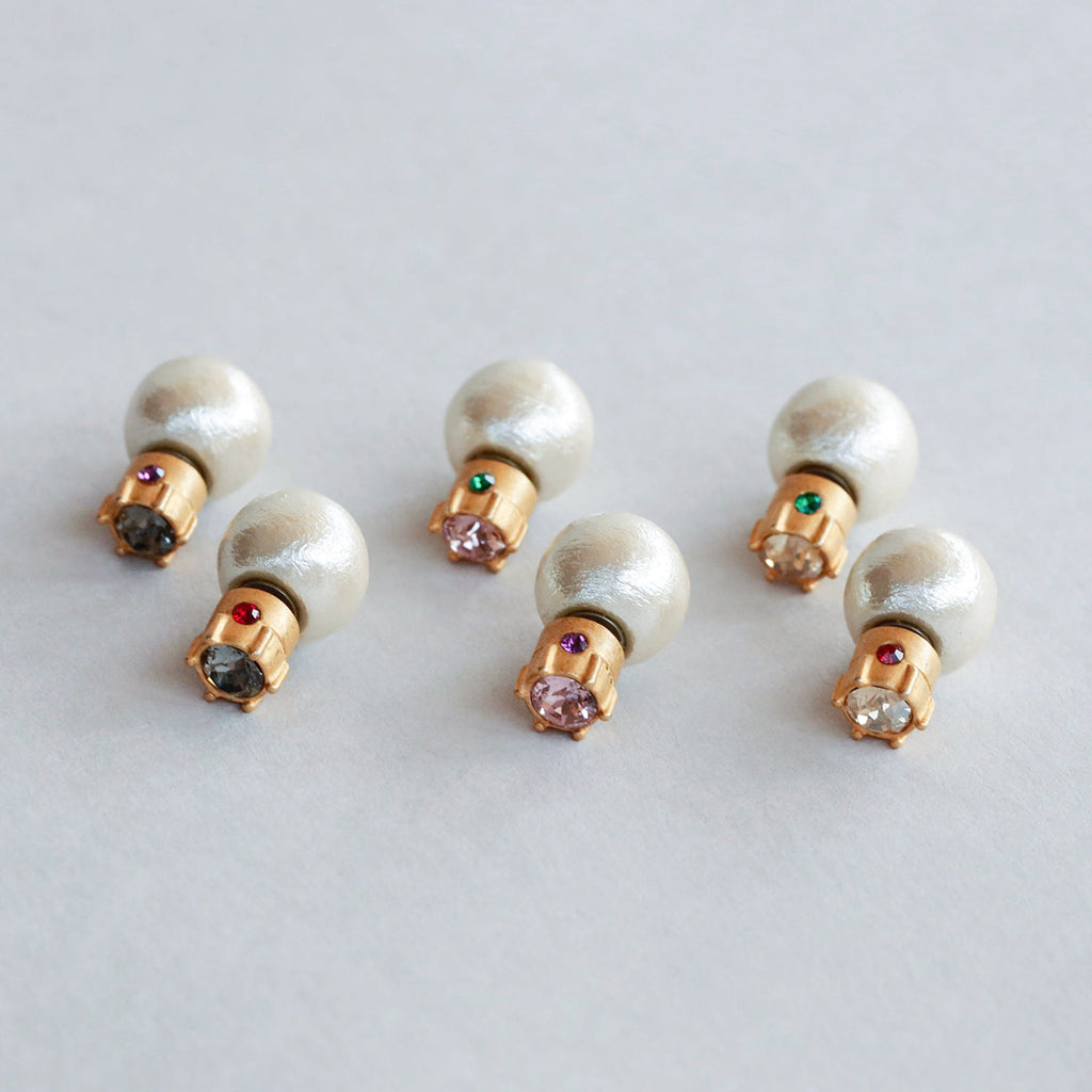 No.28 臭 ハンドメイドビジューピアス コットンパール&ガラス
